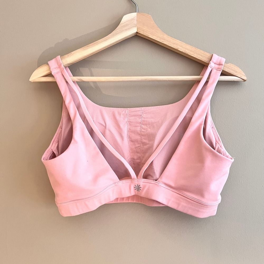 Athleta Pink Strappy Back Square Neck Yoga Workout Sports Bra Womens Size Medium - Picture 2 of 8